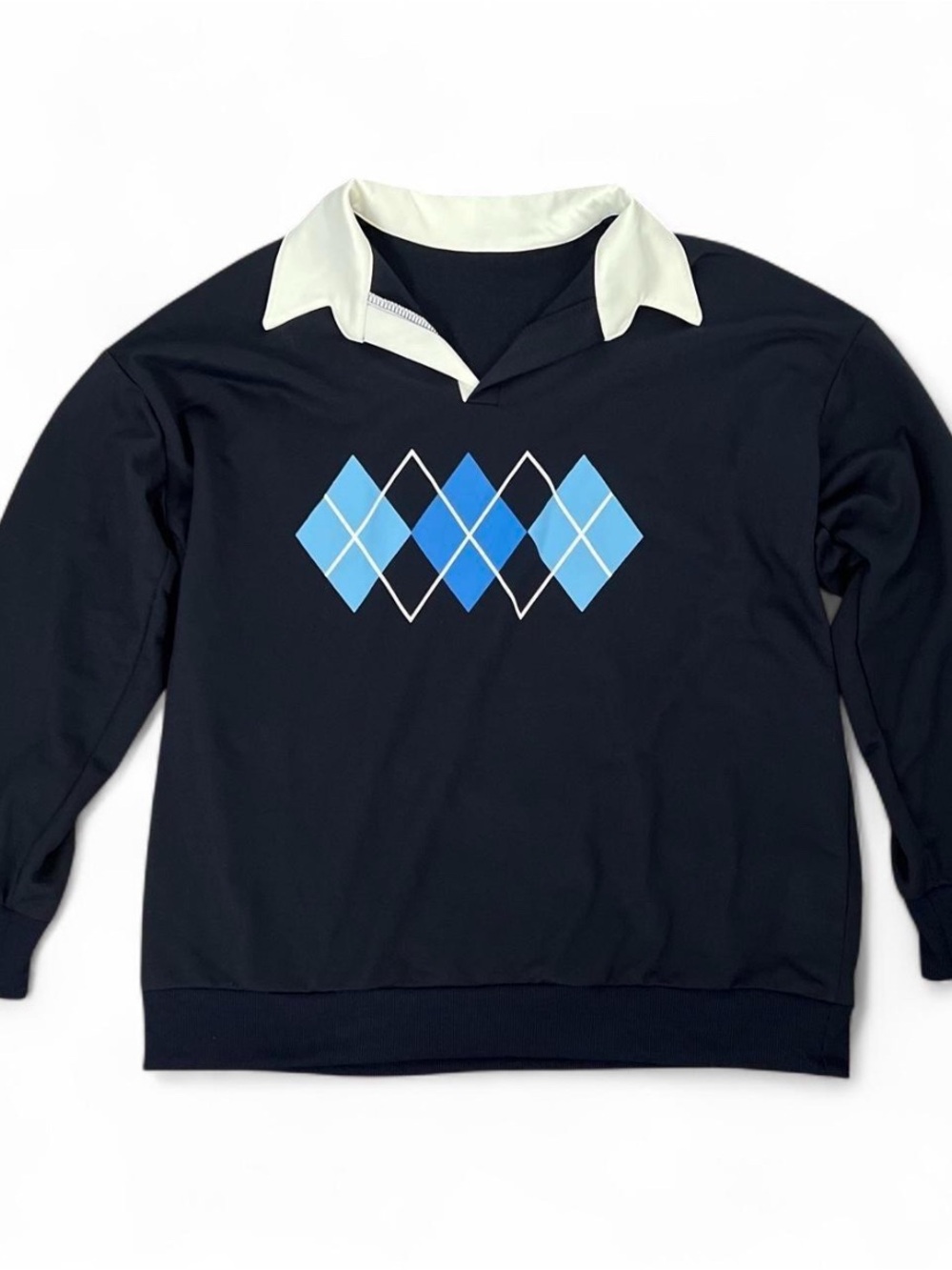 Navy Blue Argyle Collared Sweatshirt